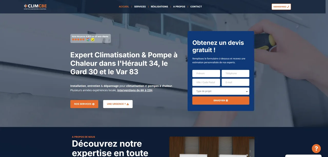 Capture ordinateur du site Clim CBE