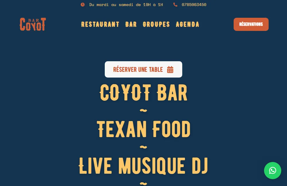 Capture : Coyot Bar · Page d'accueil