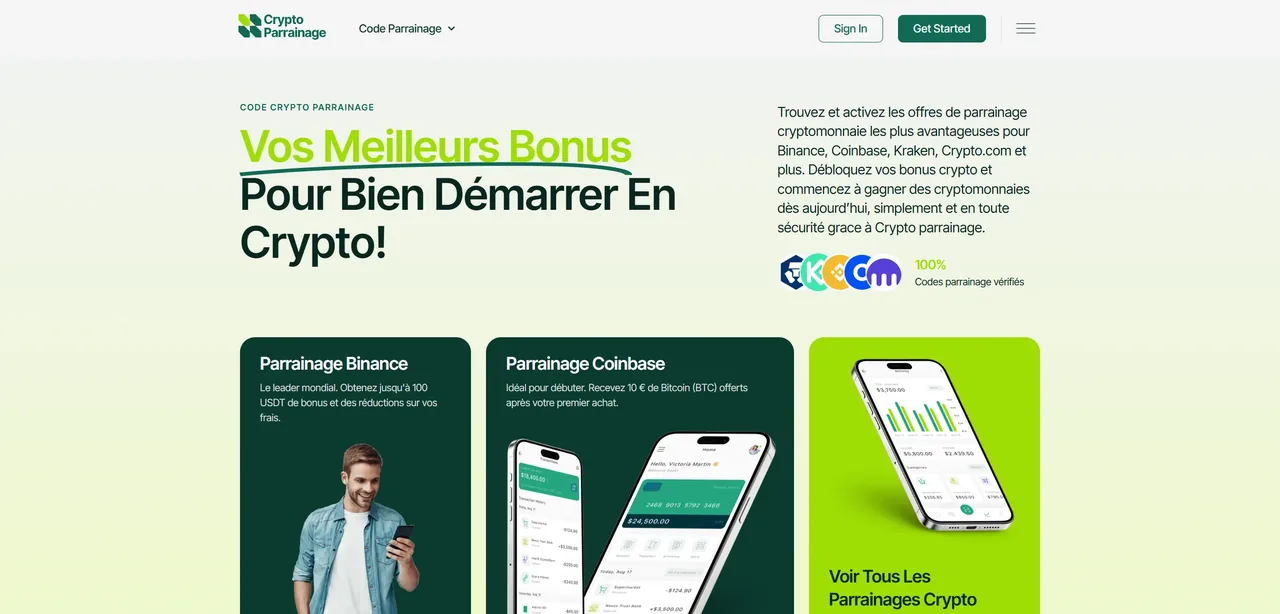 Capture ordinateur du site Crypto Parrainage