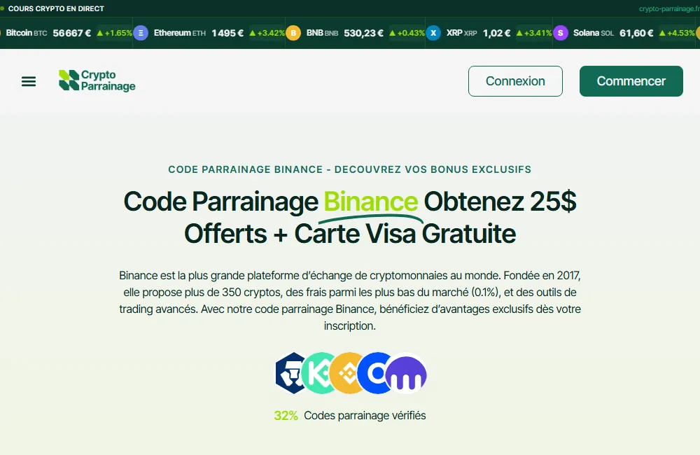 Capture : Crypto Parrainage · Code Binance