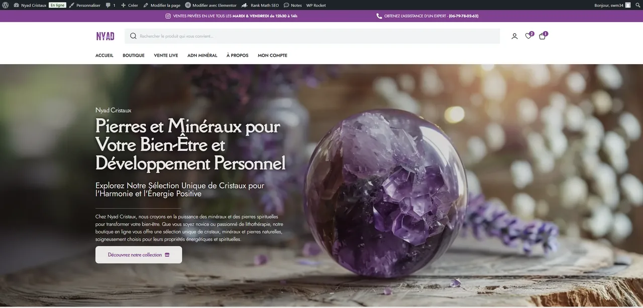 Capture ordinateur du site Nyad Cristaux