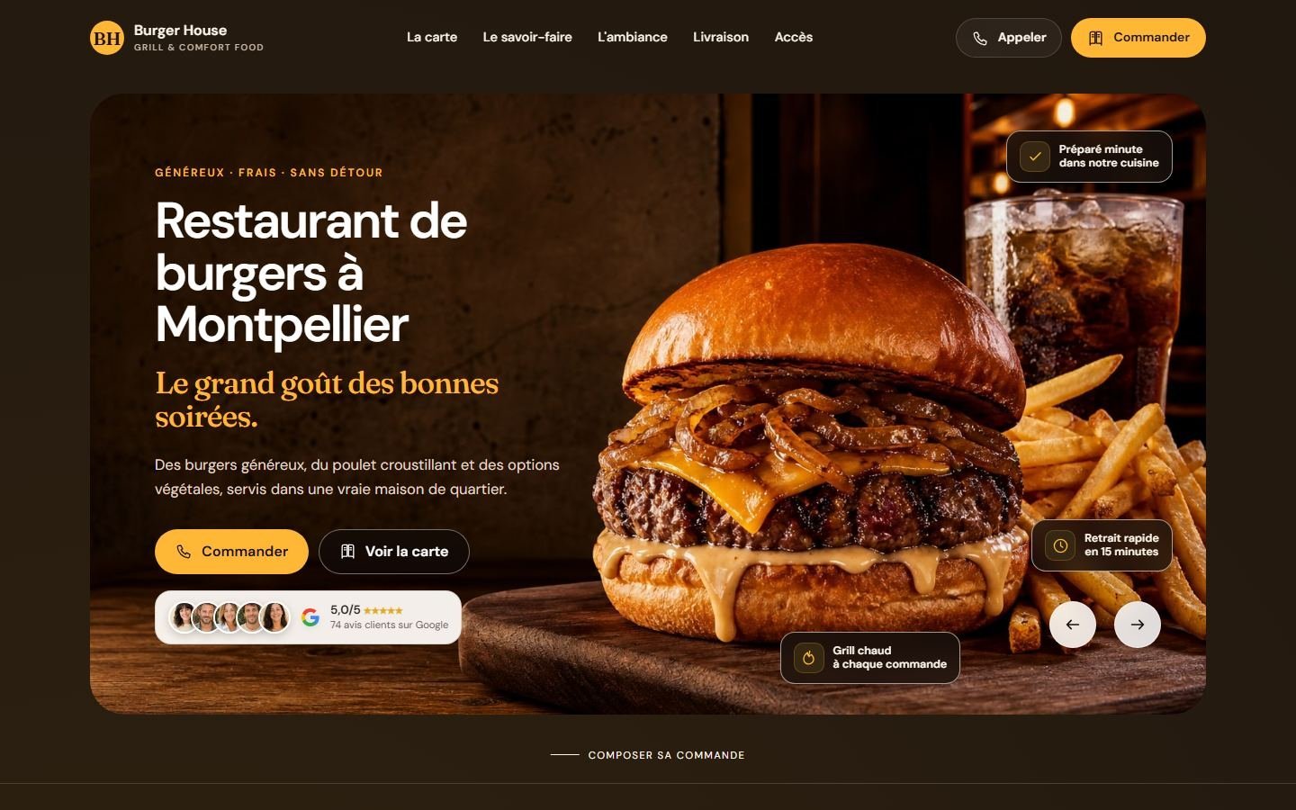 Maquette de démonstration pour burger house gourmande