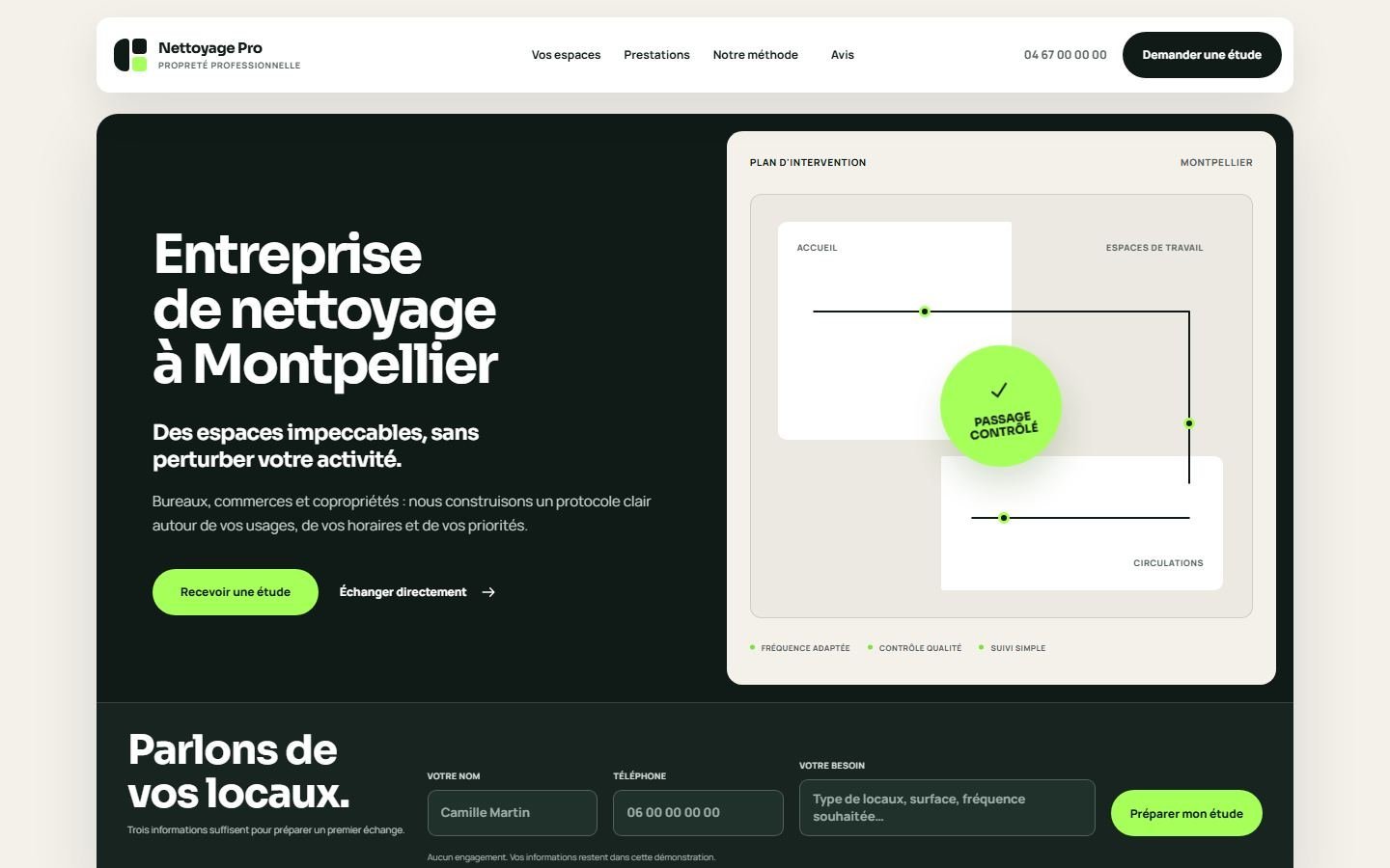 Maquette de démonstration pour entreprise de nettoyage