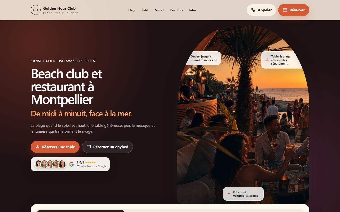 Maquette de démonstration pour golden hour club